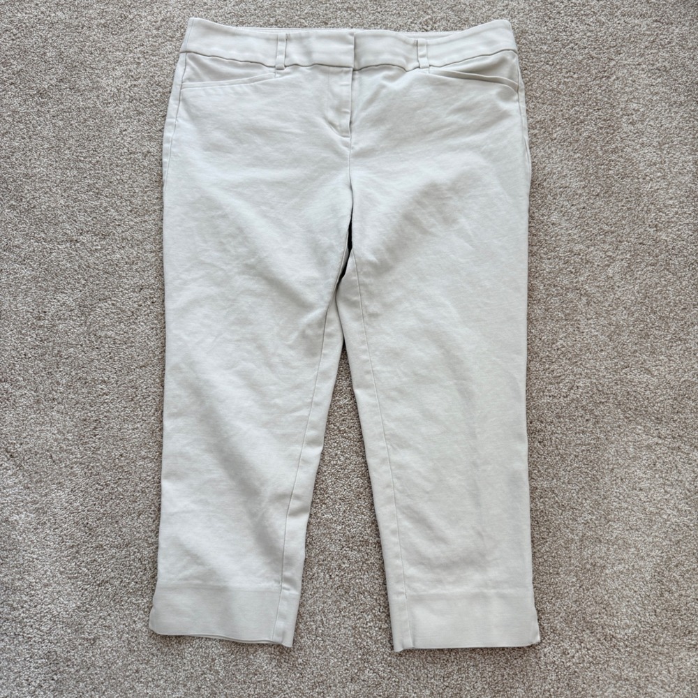 LOFT Riviera Crop Pants Womens 10P Beige Stretch Cotton Rayon Trousers